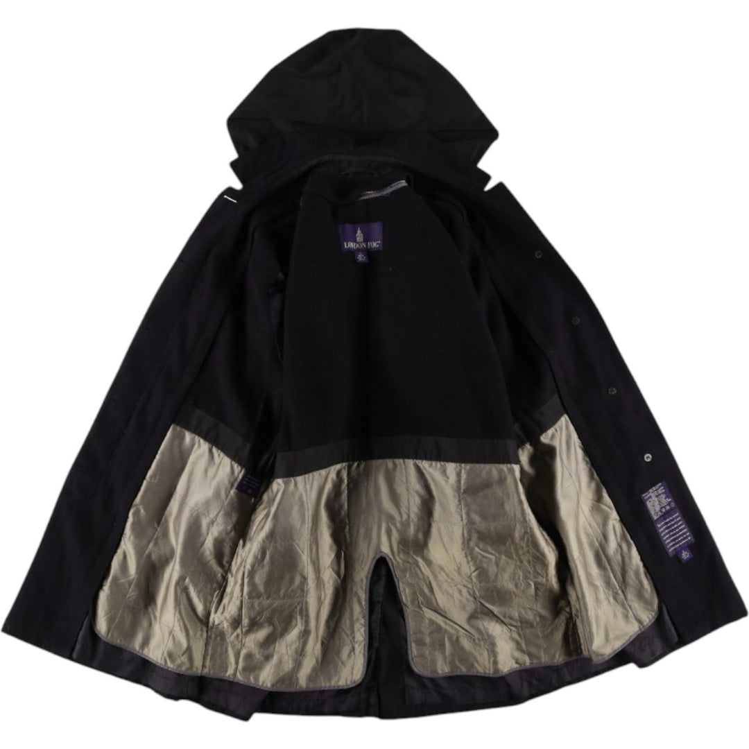 London Fog Hooded Balmacaan Coat, Women's, Size S polyester black type Vintage Second Hand