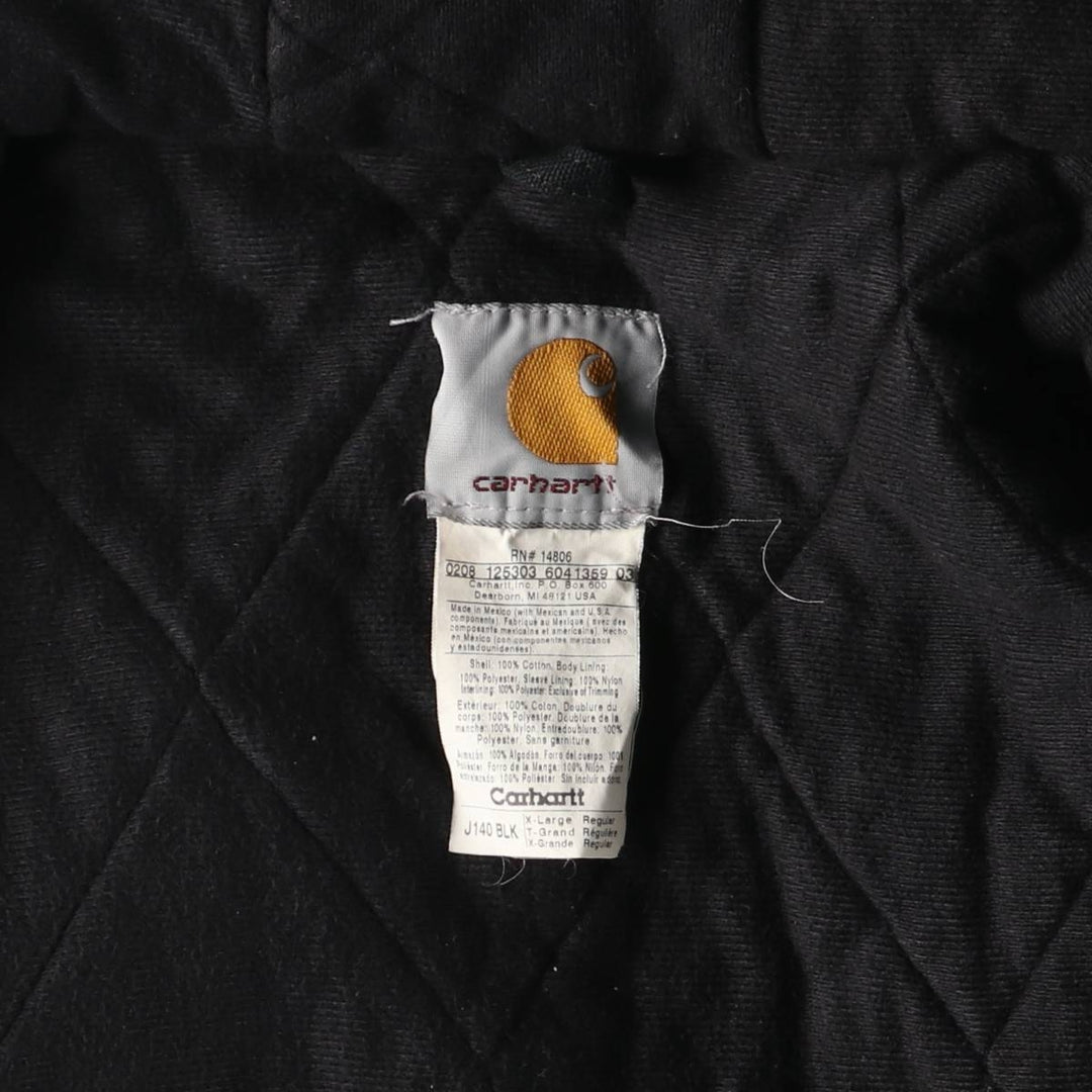 2000'S Carhartt Active Jacket, Padded Duck Full Zip Hoodie, Men's Size XL cotton black type Vintage Second Hand