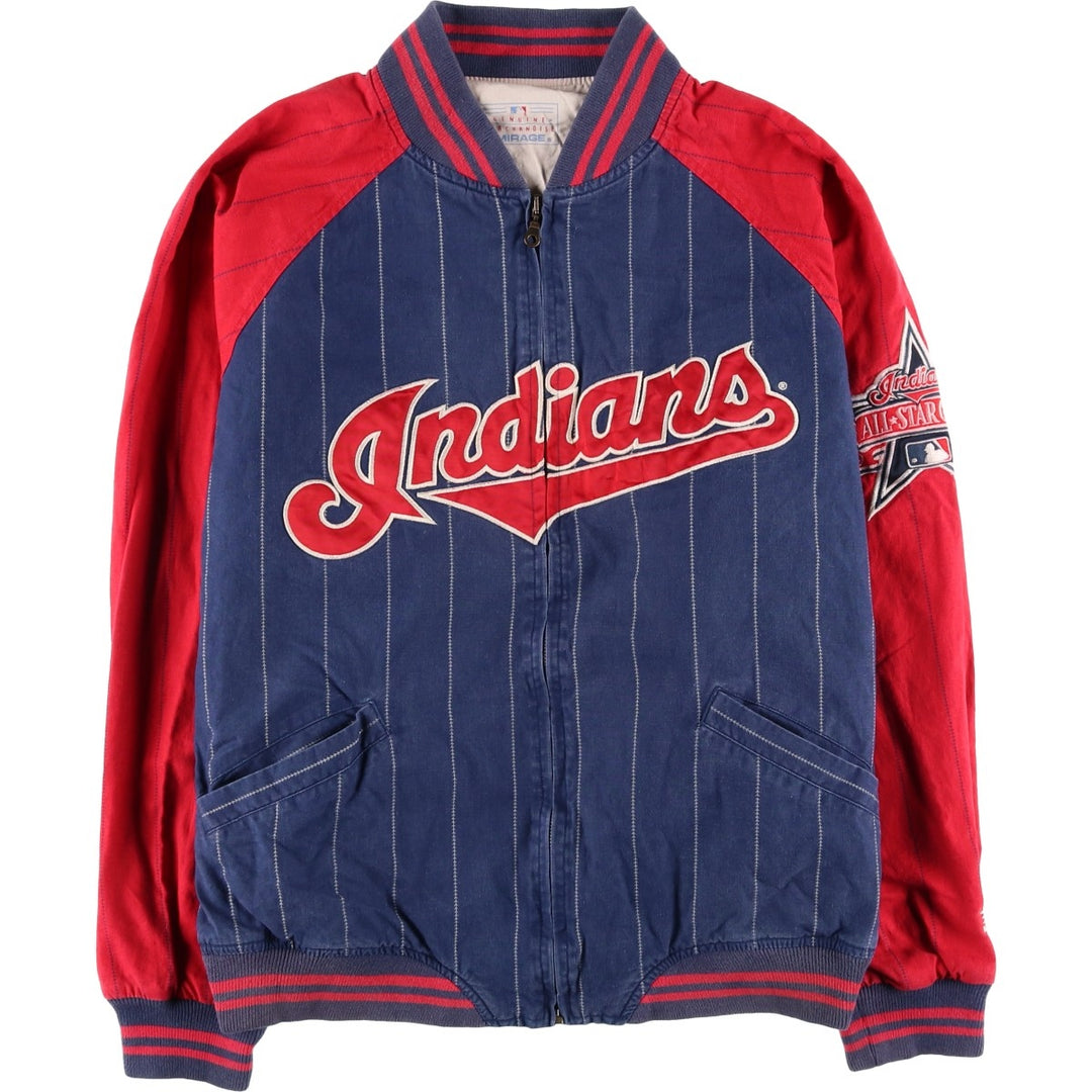 90'S MIRAGE MLB Cleveland Indians Stripe Pattern Reversible Cotton Stadium Jacket, Men's Size XXL Lamy navy blue type Vintage Second Hand