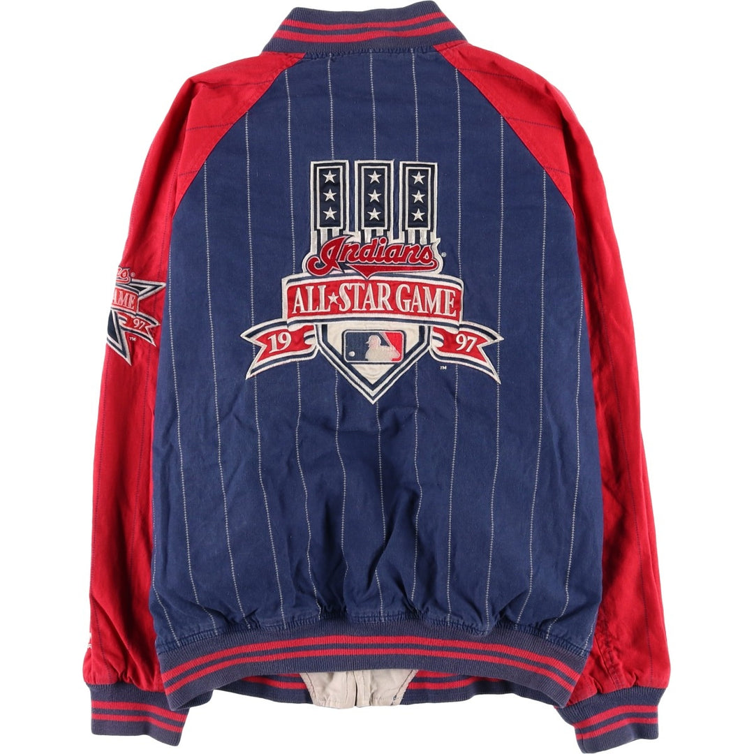 90'S MIRAGE MLB Cleveland Indians Stripe Pattern Reversible Cotton Stadium Jacket, Men's Size XXL Lamy navy blue type Vintage Second Hand