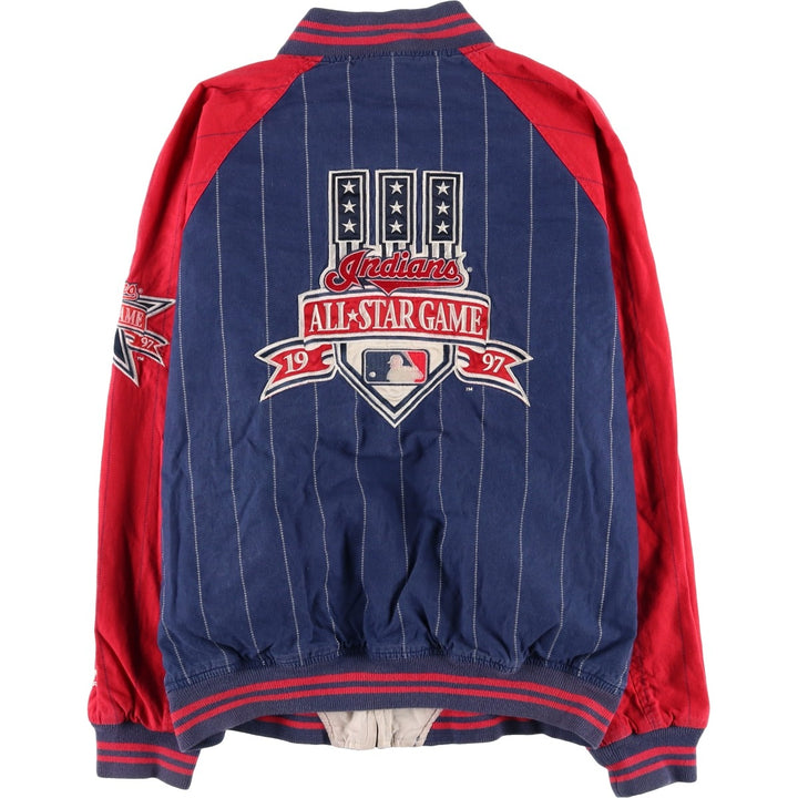 90'S MIRAGE MLB Cleveland Indians Stripe Pattern Reversible Cotton Stadium Jacket, Men's Size XXL Lamy navy blue type Vintage Second Hand