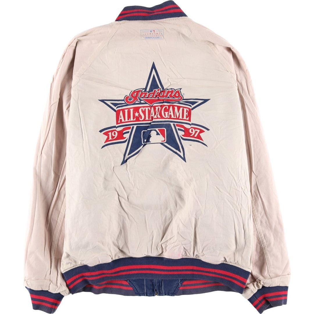 90'S MIRAGE MLB Cleveland Indians Stripe Pattern Reversible Cotton Stadium Jacket, Men's Size XXL Lamy navy blue type Vintage Second Hand