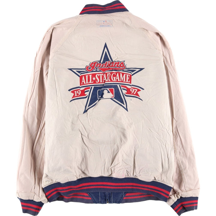 90'S MIRAGE MLB Cleveland Indians Stripe Pattern Reversible Cotton Stadium Jacket, Men's Size XXL Lamy navy blue type Vintage Second Hand