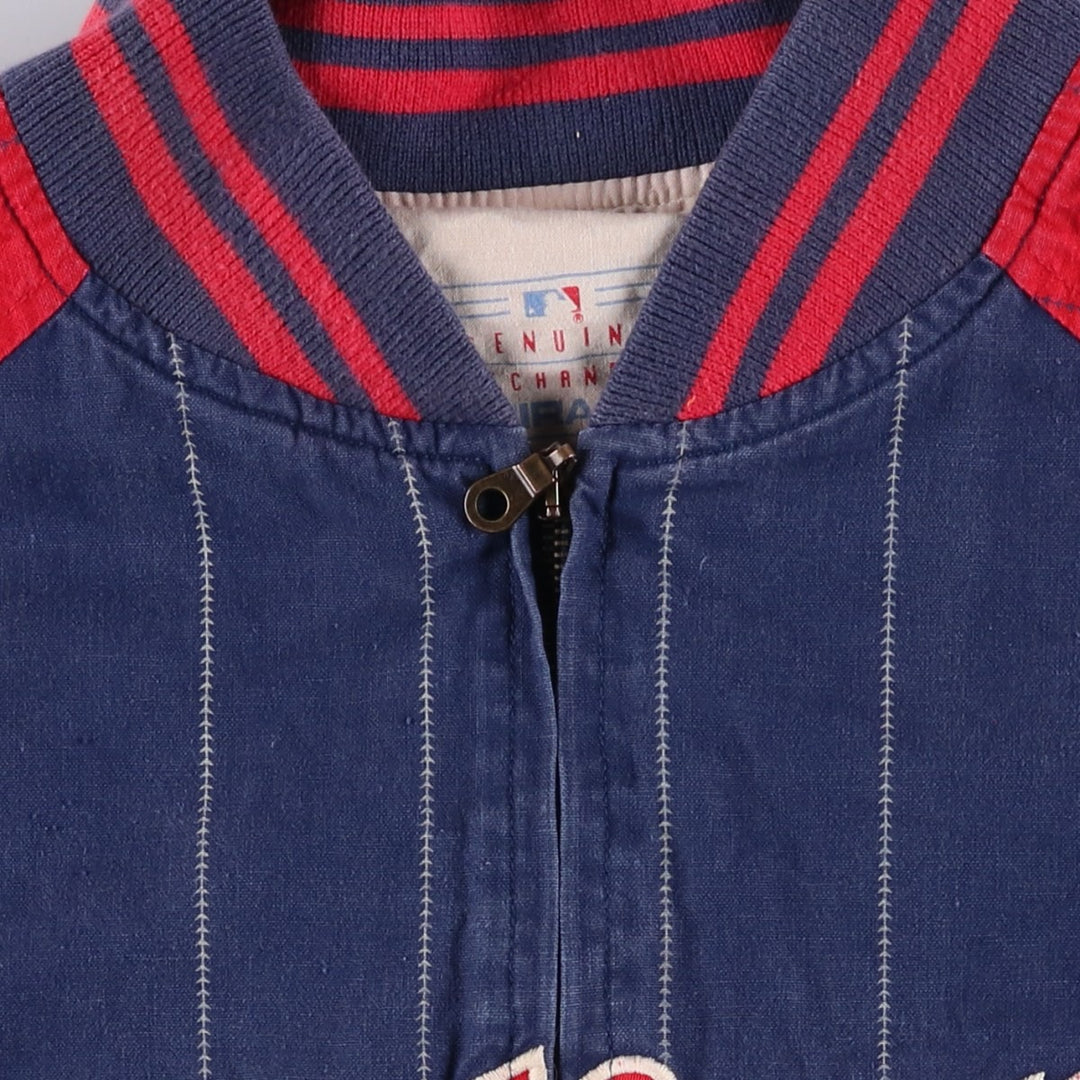 90'S MIRAGE MLB Cleveland Indians Stripe Pattern Reversible Cotton Stadium Jacket, Men's Size XXL Lamy navy blue type Vintage Second Hand