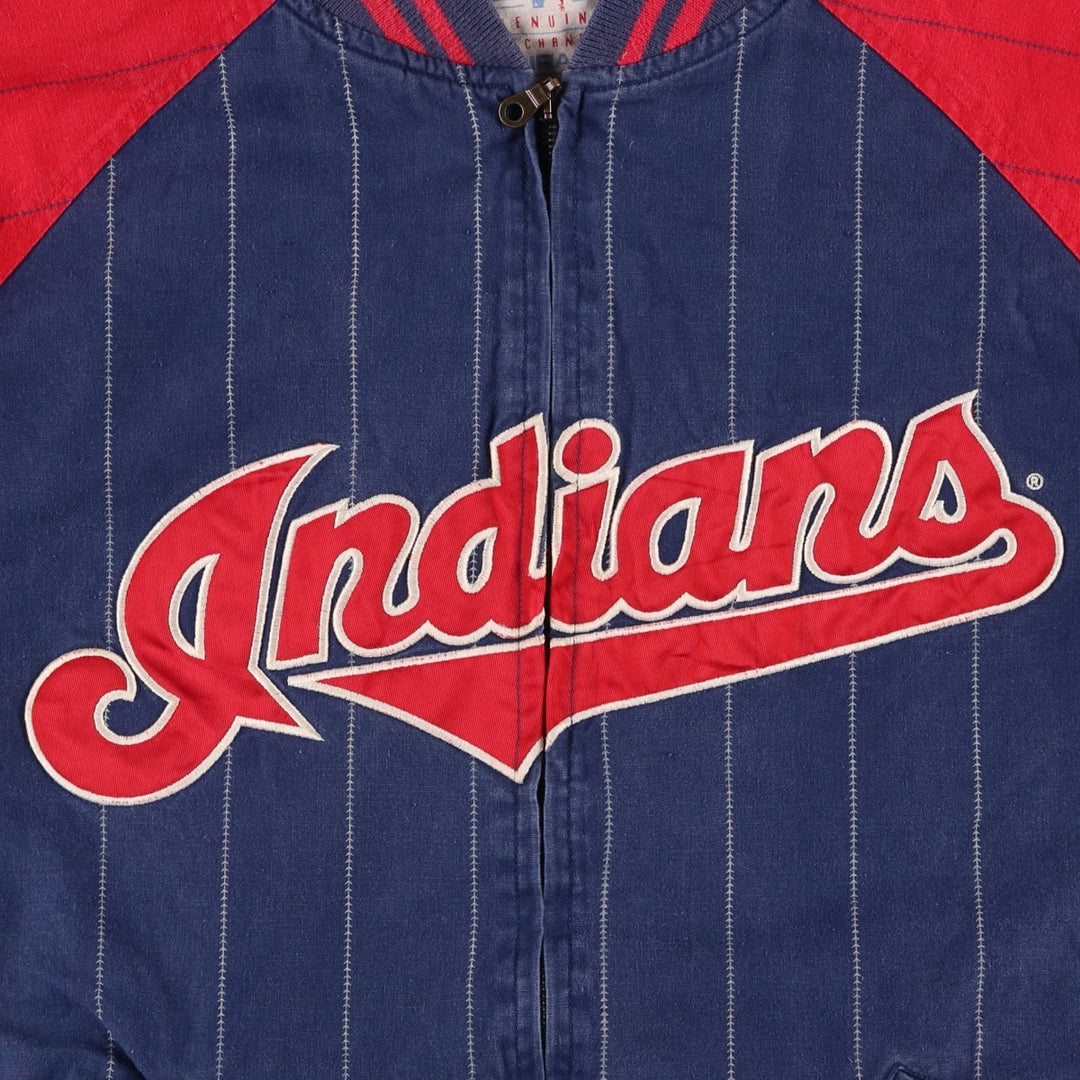 90'S MIRAGE MLB Cleveland Indians Stripe Pattern Reversible Cotton Stadium Jacket, Men's Size XXL Lamy navy blue type Vintage Second Hand