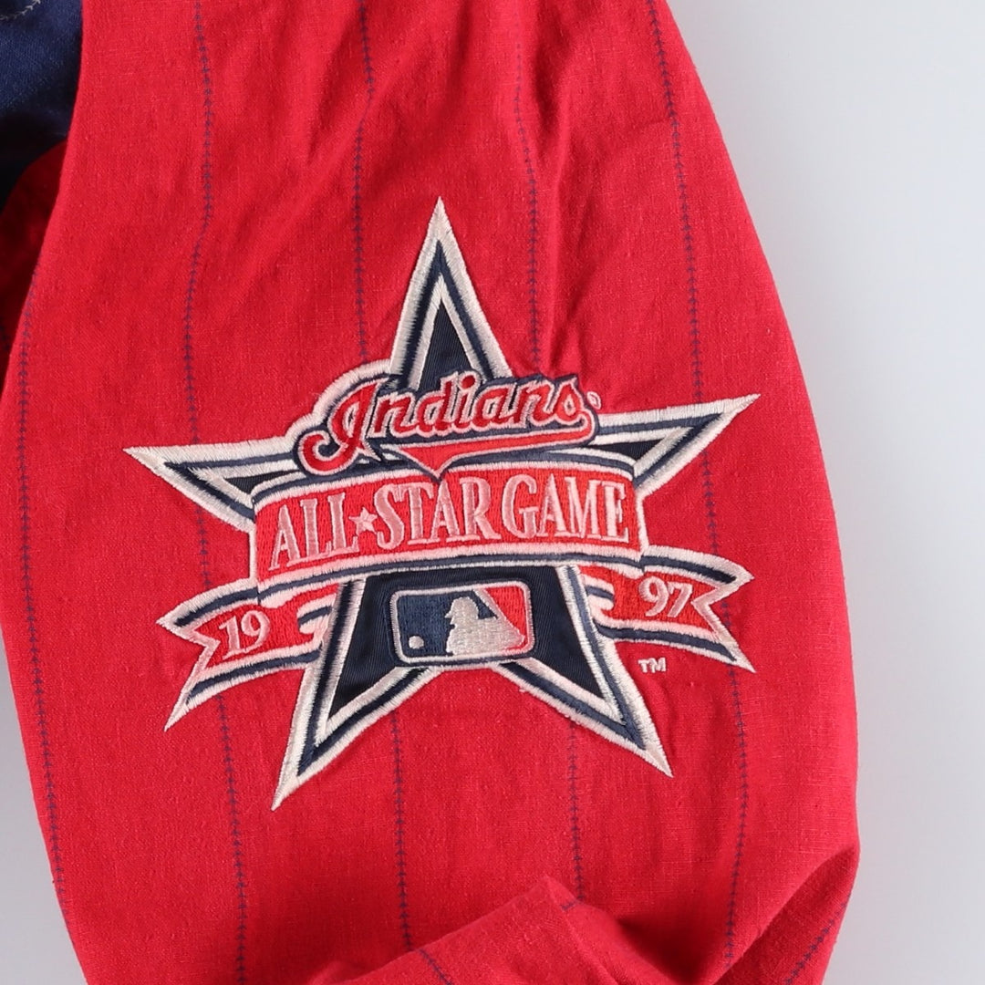90'S MIRAGE MLB Cleveland Indians Stripe Pattern Reversible Cotton Stadium Jacket, Men's Size XXL Lamy navy blue type Vintage Second Hand