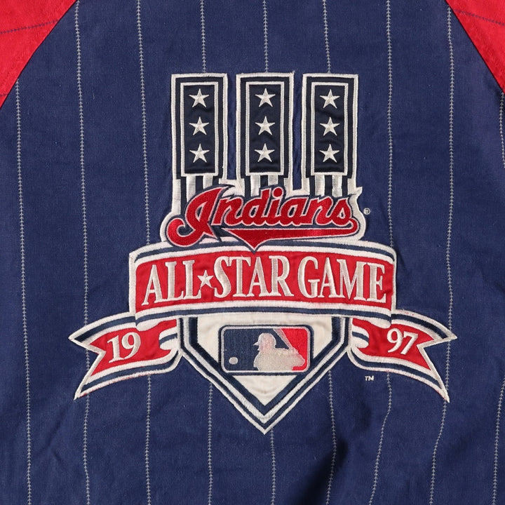 90'S MIRAGE MLB Cleveland Indians Stripe Pattern Reversible Cotton Stadium Jacket, Men's Size XXL Lamy navy blue type Vintage Second Hand