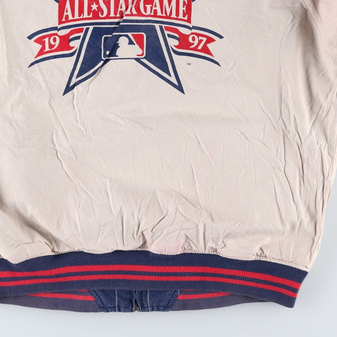 90'S MIRAGE MLB Cleveland Indians Stripe Pattern Reversible Cotton Stadium Jacket, Men's Size XXL Lamy navy blue type Vintage Second Hand