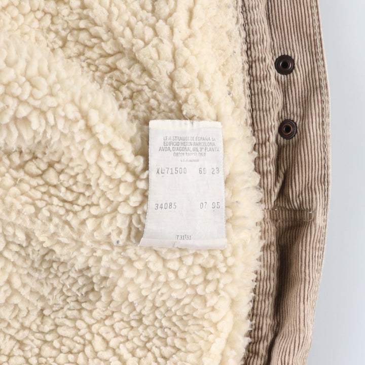 90'S Levi's 71500 Trucker Jacket, Corduroy and Fleece Jacket, Men's Size XL, Vintage cotton Beige type Vintage Second Hand