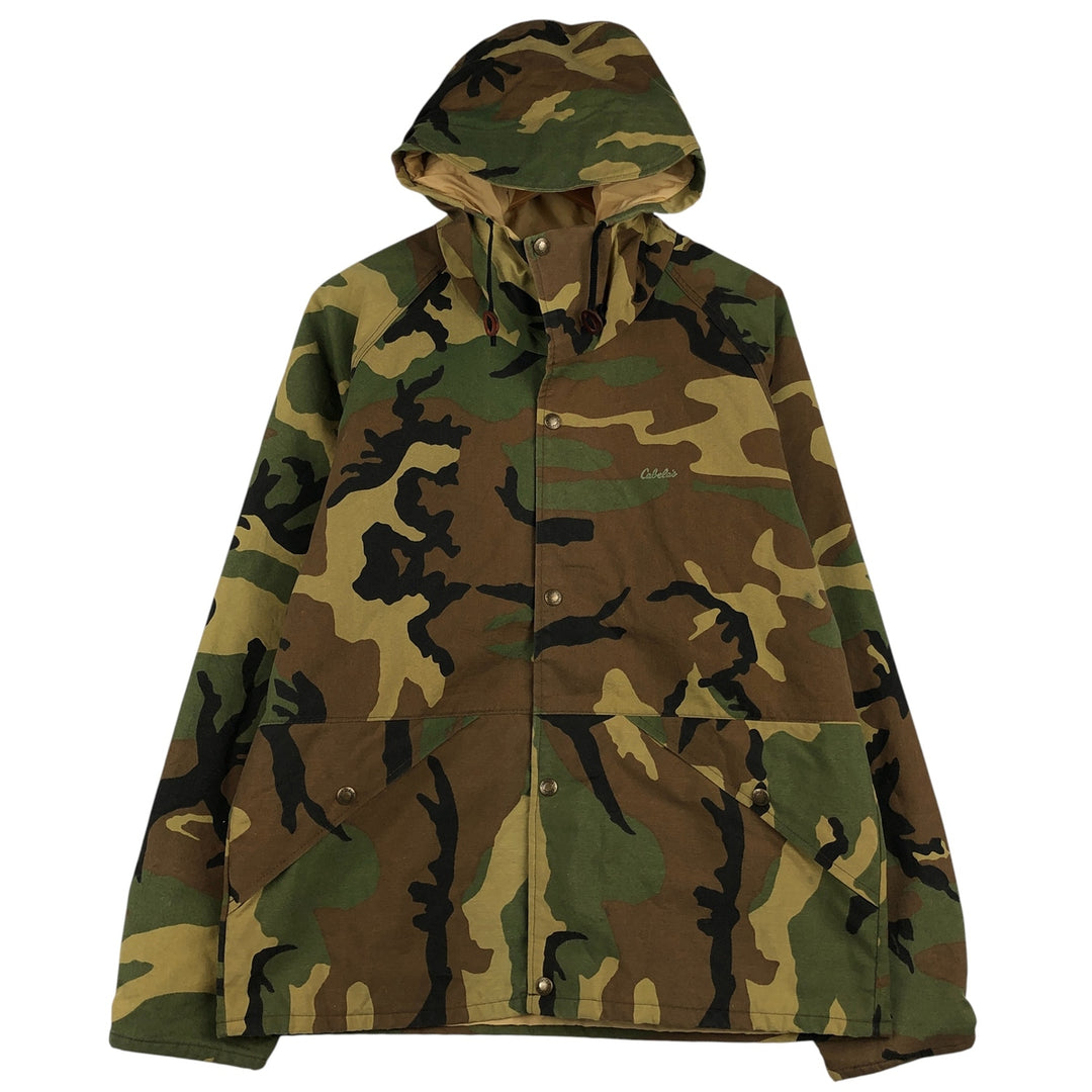 90'S Cabela's Gore-Tex Woodland Camo Padded Mountain Parka Shell Jacket, Made in USA, Men's Size Medium Nylon Khaki type Vintage Second Hand
