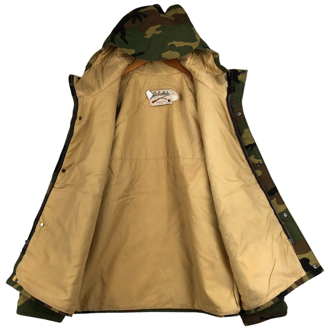 90'S Cabela's Gore-Tex Woodland Camo Padded Mountain Parka Shell Jacket, Made in USA, Men's Size Medium Nylon Khaki type Vintage Second Hand