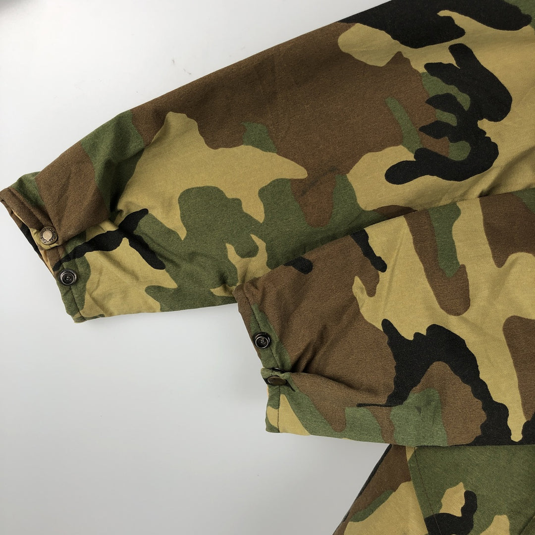 90'S Cabela's Gore-Tex Woodland Camo Padded Mountain Parka Shell Jacket, Made in USA, Men's Size Medium Nylon Khaki type Vintage Second Hand