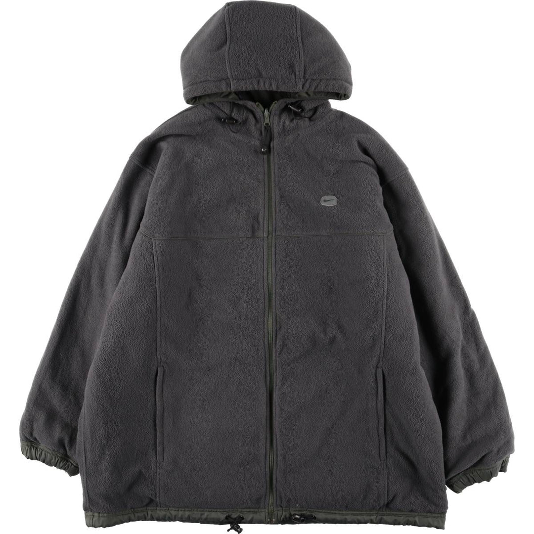 2000'S Nike Back Logo Reversible Fleece and Padded Puffer Jacket, Men's Size XL Nylon Khaki type Vintage Second Hand