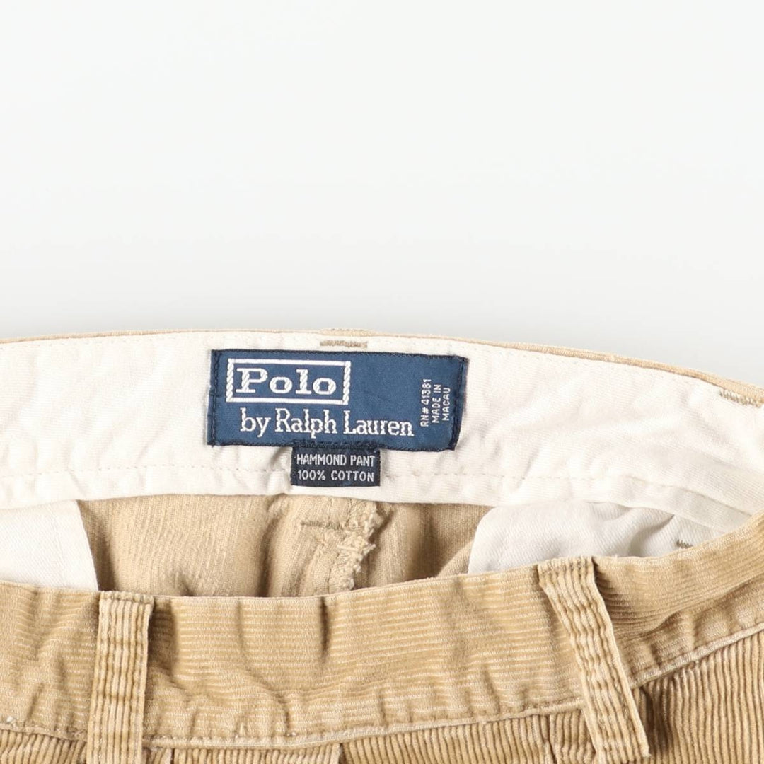 Ralph Lauren POLO by Ralph Lauren HAMMOND PANT, two-pleat corduroy pants, men's size W33. cotton Beige type Vintage Second Hand