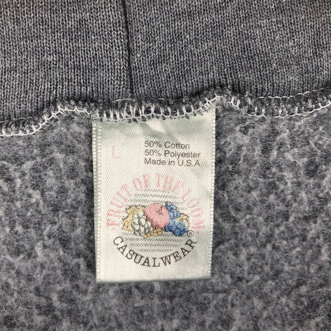 Vintage 90'S Fruit of the Loom full-zip sweatshirt hoodie, made in the USA, size L, men's cotton gray type Vintage Second Hand
