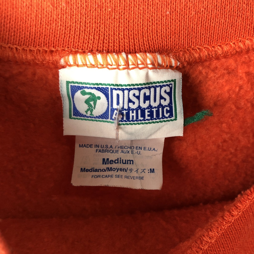 Vintage 90'S Discus Athletic print sweatshirt, made in the USA, size M, men's cotton orange type Vintage Second Hand