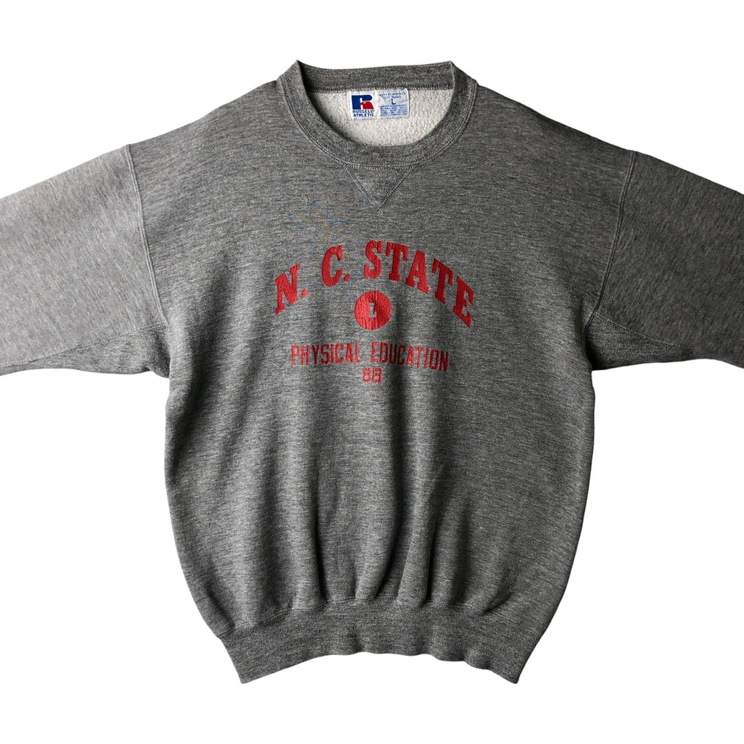 90'S Russell triple print college sweatshirt, made in the USA, men's size L, vintage polyester gray type Vintage Second Hand
