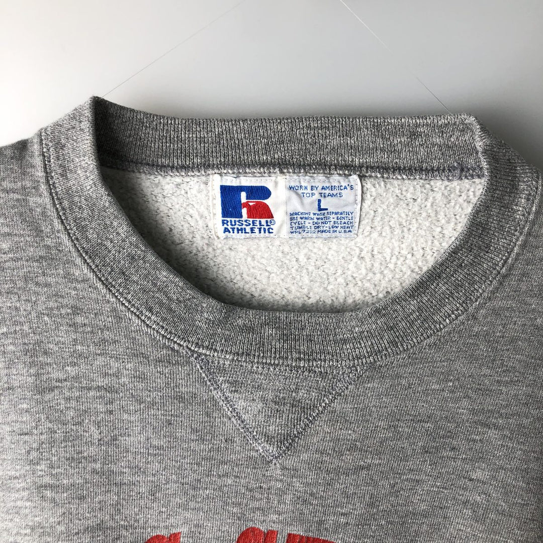 90'S Russell triple print college sweatshirt, made in the USA, men's size L, vintage polyester gray type Vintage Second Hand