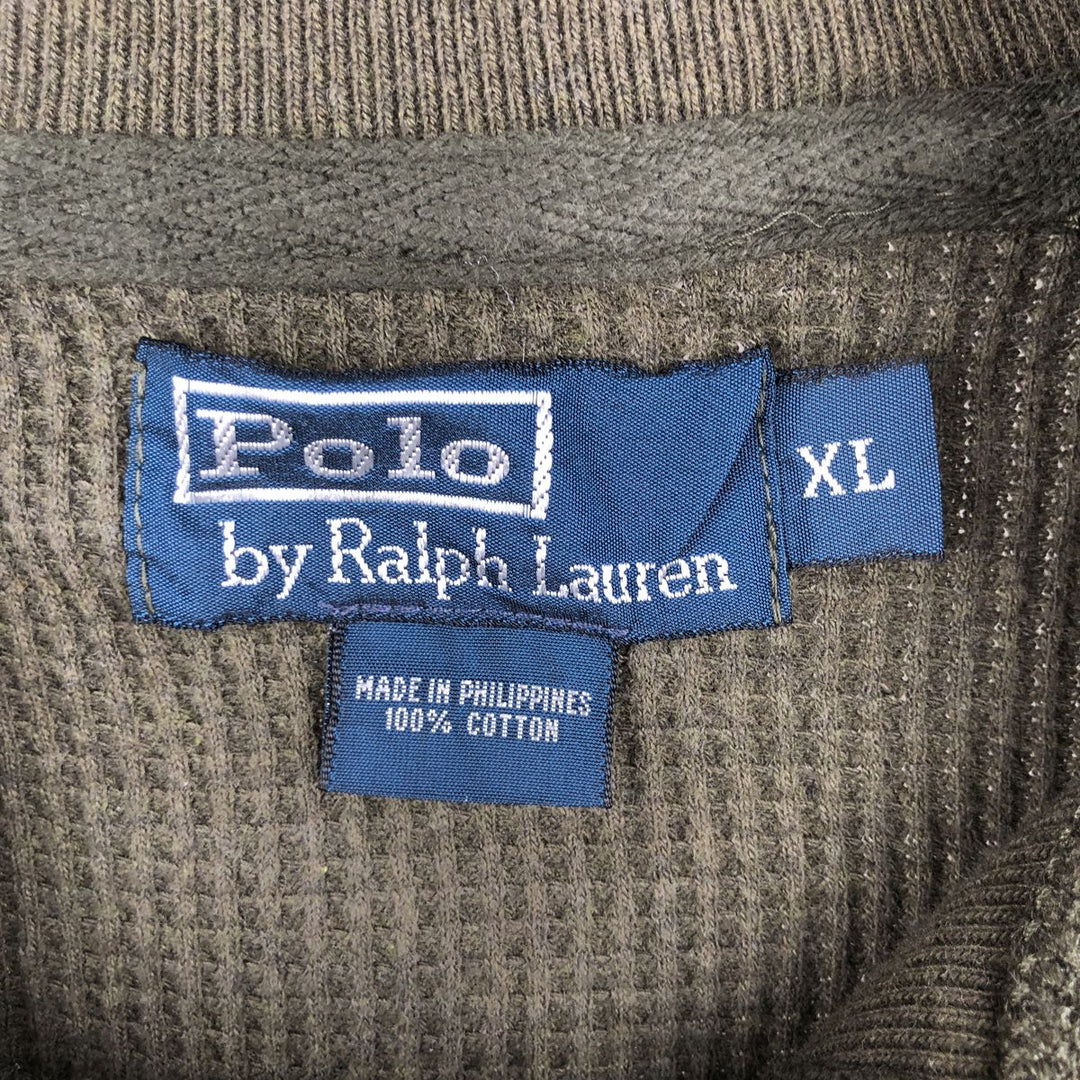 Ralph Lauren Polo by Ralph Lauren Half-Button Thermal Long T-Shirt, Waffle, Men's XL cotton Green type dark green Vintage Second Hand