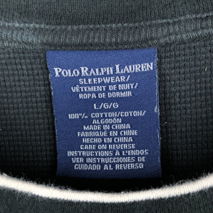 Ralph Lauren POLO RALPH LAUREN SLEEPWEAR Thermal Long T-shirt Waffle Men's L size cotton black type Vintage Second Hand