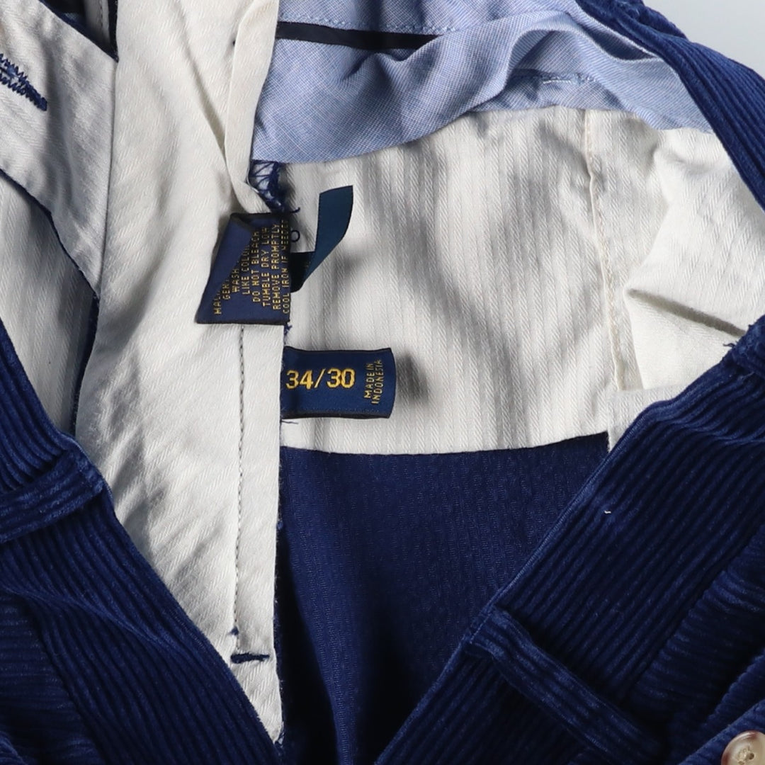 Ralph Lauren POLO RALPH LAUREN wide ribbed corduroy pants, men's size W34 cotton Navy blue Vintage Second Hand