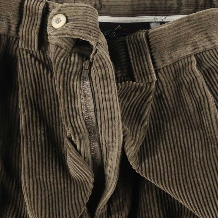 GREG NORMAN COLLECTION Two-pleat Wide-ribbed Corduroy Pants Men's Size W31 cotton Khaki type sage green Vintage Second Hand