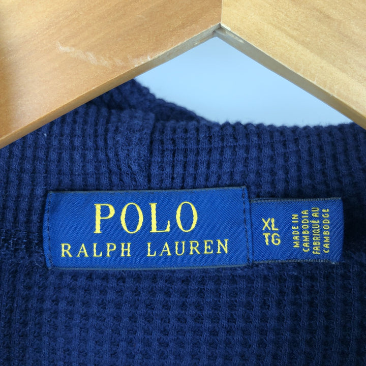 Vintage Ralph Lauren Polo Ralph Lauren hooded thermal T-shirt in waffle, size XL. cotton navy blue type Vintage Second Hand
