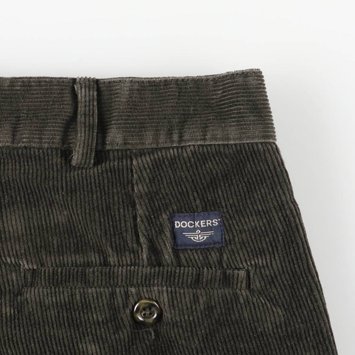 2000'S Dockers Two-pleat Corduroy Pants, Men's, Size W35 cotton Khaki type sage green Vintage Second Hand