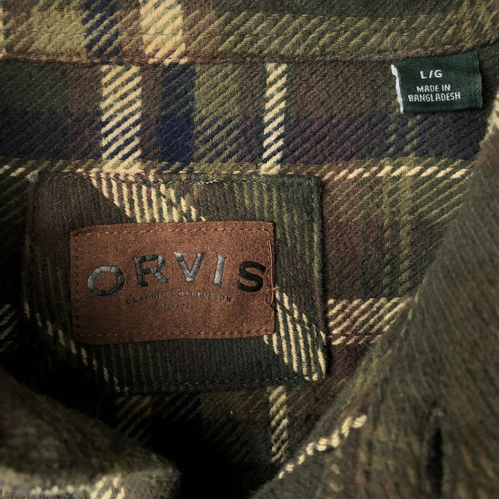 ORVIS Long Sleeve Flannel Check Shirt, Men's Size L cotton Khaki type Vintage Second Hand