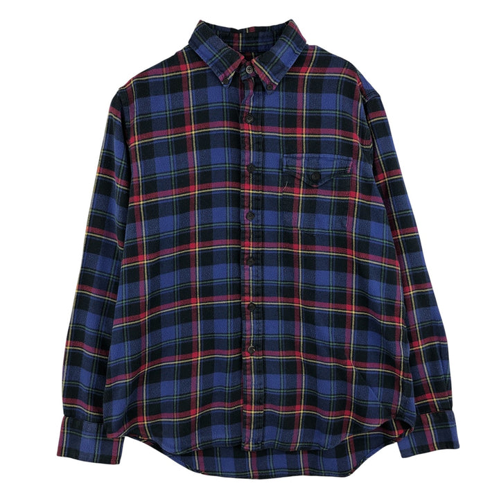 Ralph Lauren long-sleeved button-down light flannel check shirt, men's size L cotton Purple type blue-purple Vintage Second Hand