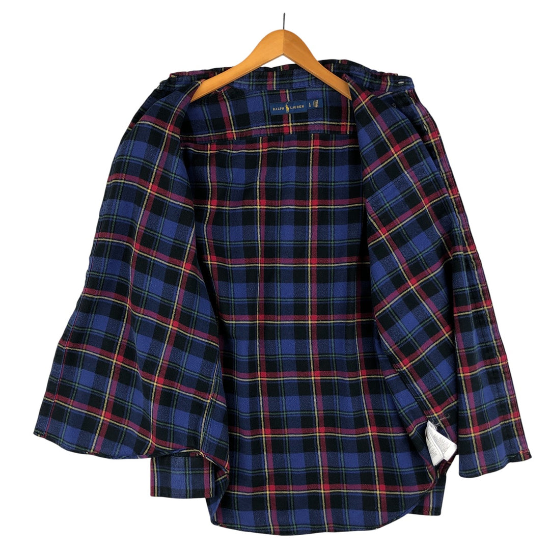 Ralph Lauren long-sleeved button-down light flannel check shirt, men's size L cotton Purple type blue-purple Vintage Second Hand