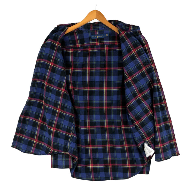 Ralph Lauren long-sleeved button-down light flannel check shirt, men's size L cotton Purple type blue-purple Vintage Second Hand
