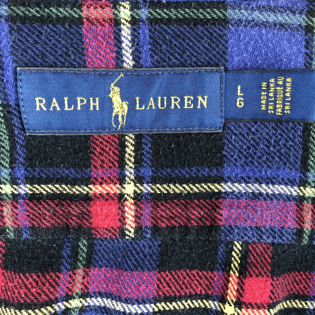 Ralph Lauren long-sleeved button-down light flannel check shirt, men's size L cotton Purple type blue-purple Vintage Second Hand