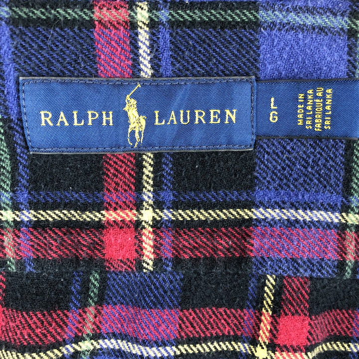 Ralph Lauren long-sleeved button-down light flannel check shirt, men's size L cotton Purple type blue-purple Vintage Second Hand