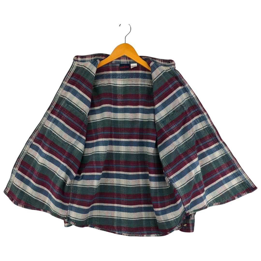 Vintage 90'S Dakota long-sleeved flannel check shirt, size L, men's cotton Red type red-purple Vintage Second Hand