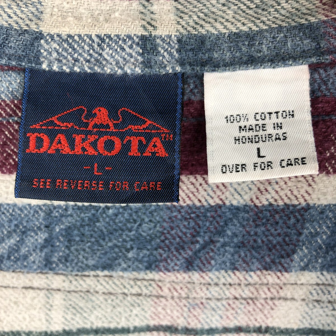 Vintage 90'S Dakota long-sleeved flannel check shirt, size L, men's cotton Red type red-purple Vintage Second Hand