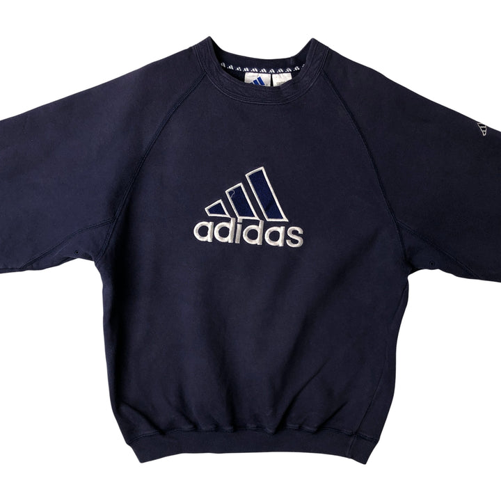 Vintage 90s-00'S Adidas logo sweatshirt, size M, men's cotton navy blue type Vintage Second Hand