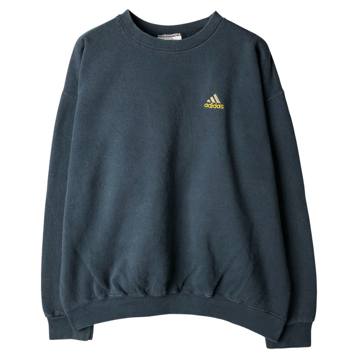 90s-00'S Adidas One-Point Logo Sweatshirt, Made in USA, Men's Size Medium cotton navy blue type Vintage Second Hand