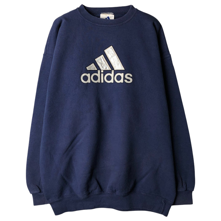 90s-00'S Adidas logo sweatshirt, Made in USA, Men's size L cotton navy blue type Vintage Second Hand