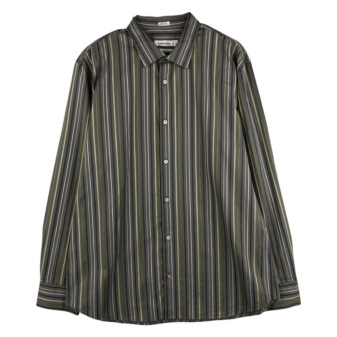 2000s~ Calvin Klein long-sleeved cotton striped shirt, men's size XL cotton gray type Vintage Second Hand