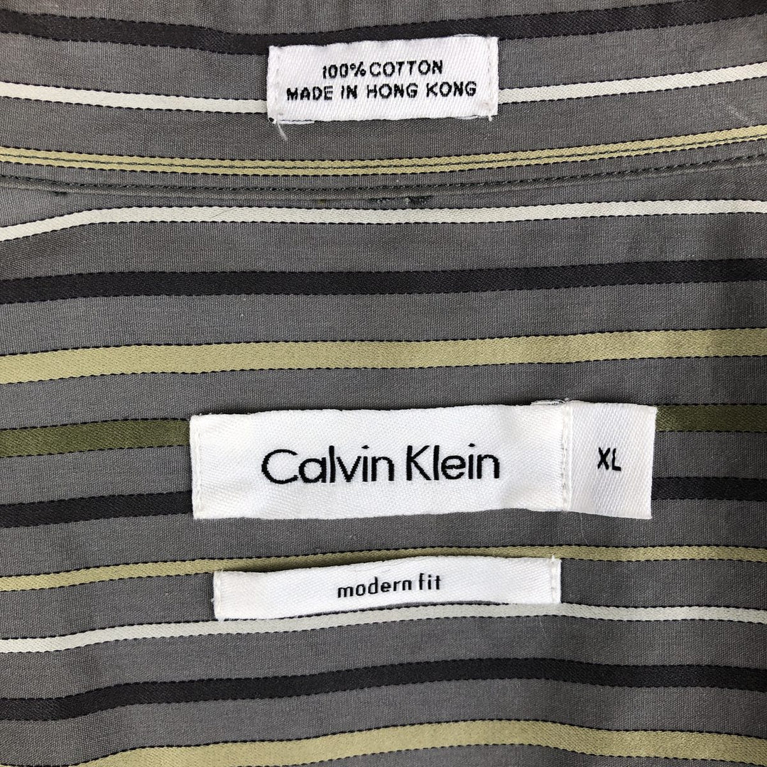 2000s~ Calvin Klein long-sleeved cotton striped shirt, men's size XL cotton gray type Vintage Second Hand