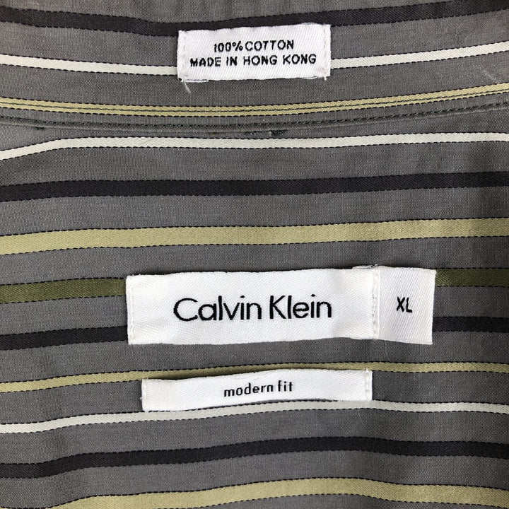 2000s~ Calvin Klein long-sleeved cotton striped shirt, men's size XL cotton gray type Vintage Second Hand