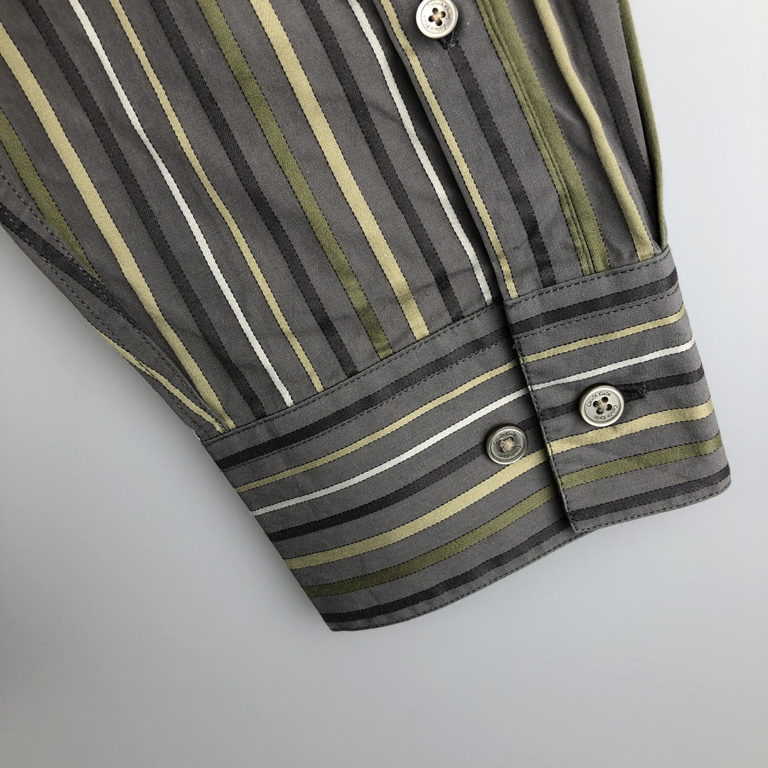 2000s~ Calvin Klein long-sleeved cotton striped shirt, men's size XL cotton gray type Vintage Second Hand