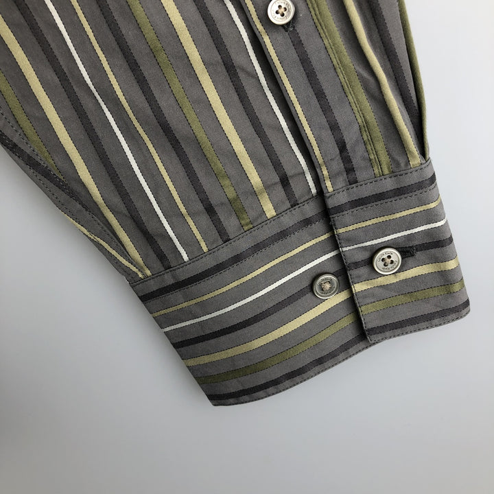 2000s~ Calvin Klein long-sleeved cotton striped shirt, men's size XL cotton gray type Vintage Second Hand