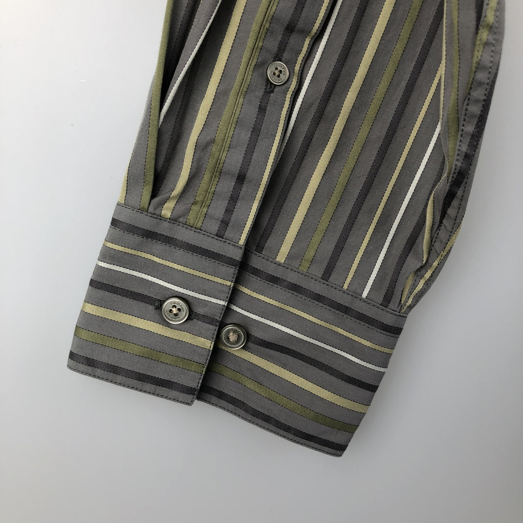 2000s~ Calvin Klein long-sleeved cotton striped shirt, men's size XL cotton gray type Vintage Second Hand