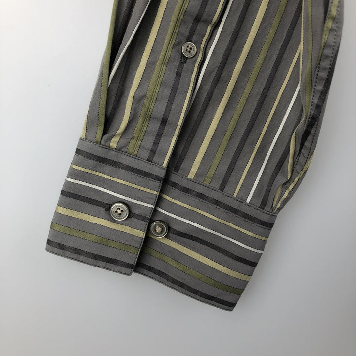 2000s~ Calvin Klein long-sleeved cotton striped shirt, men's size XL cotton gray type Vintage Second Hand