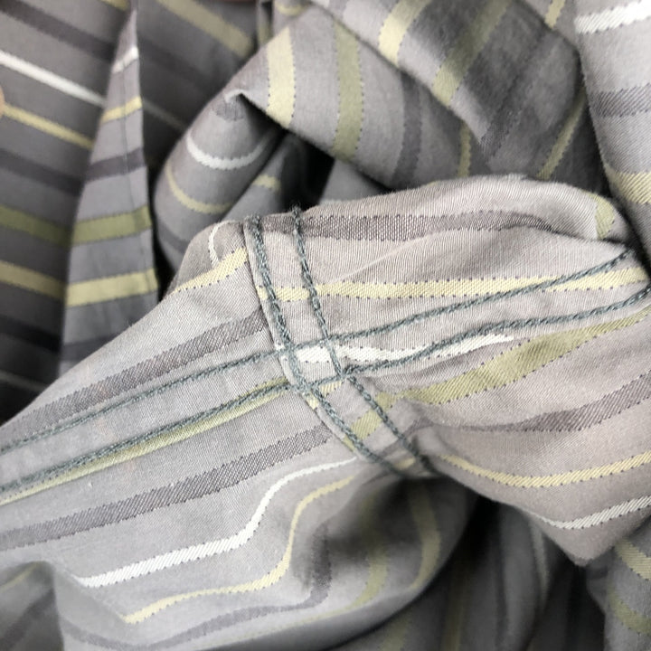 2000s~ Calvin Klein long-sleeved cotton striped shirt, men's size XL cotton gray type Vintage Second Hand