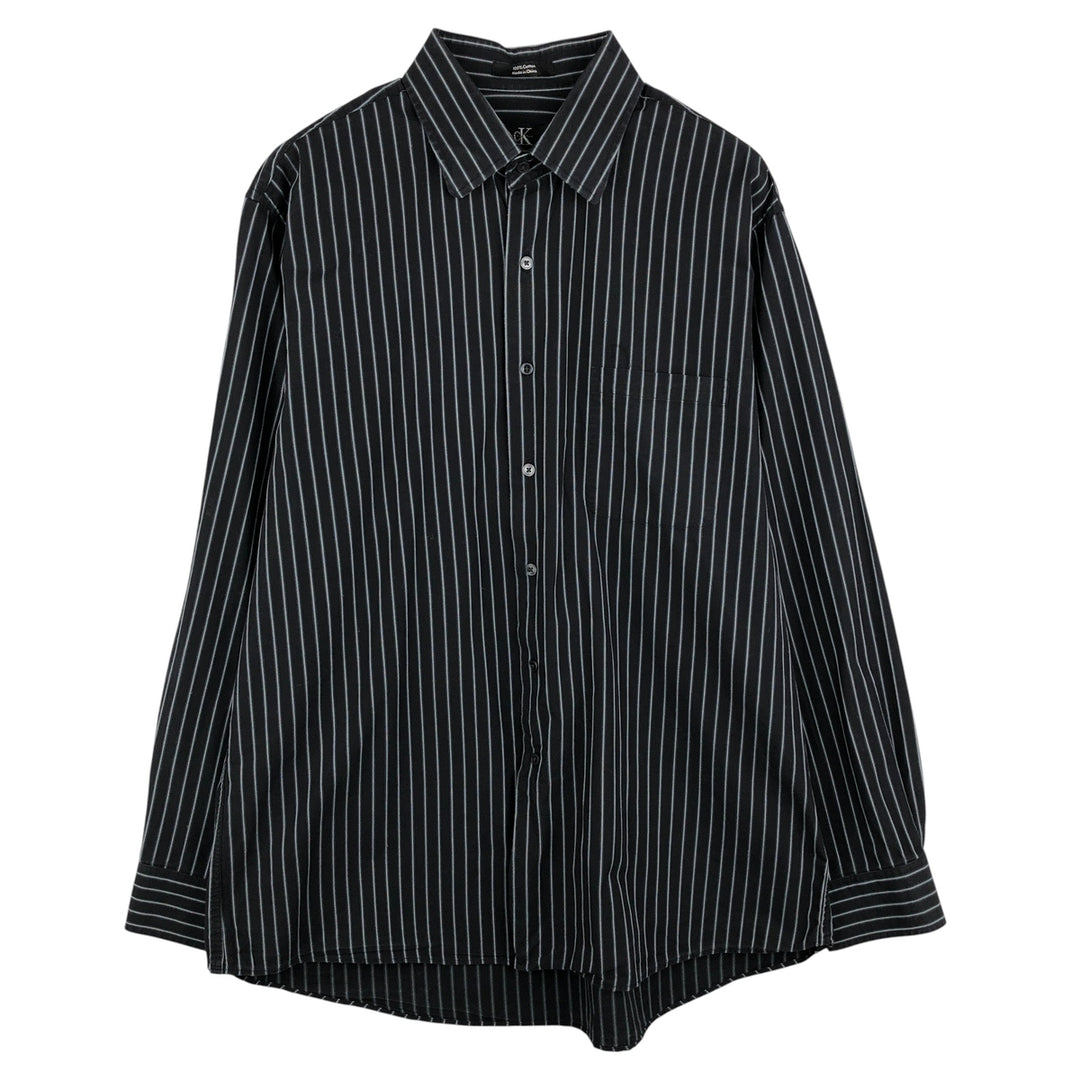 90s-00'S Vintage Calvin Klein Long Sleeve Cotton Striped Shirt, Men's Size XL cotton black type Vintage Second Hand