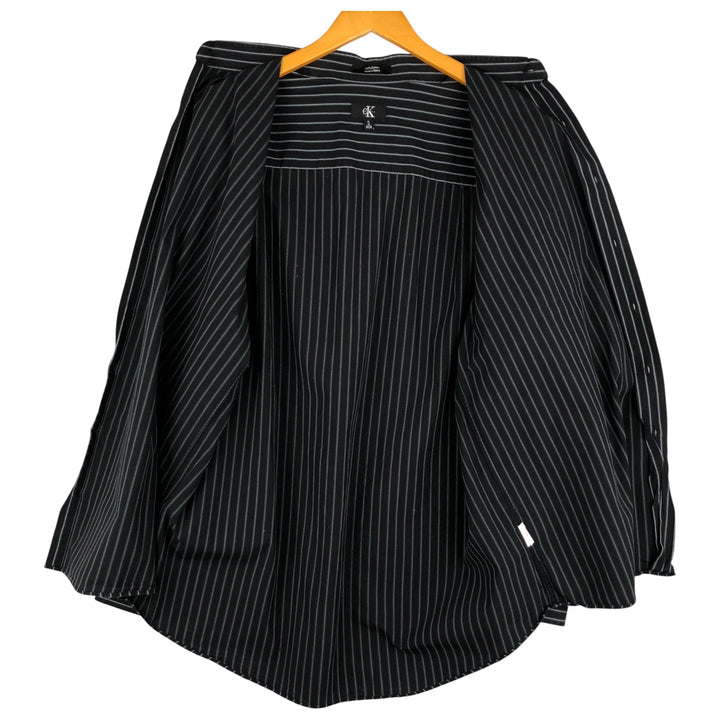 90s-00'S Vintage Calvin Klein Long Sleeve Cotton Striped Shirt, Men's Size XL cotton black type Vintage Second Hand