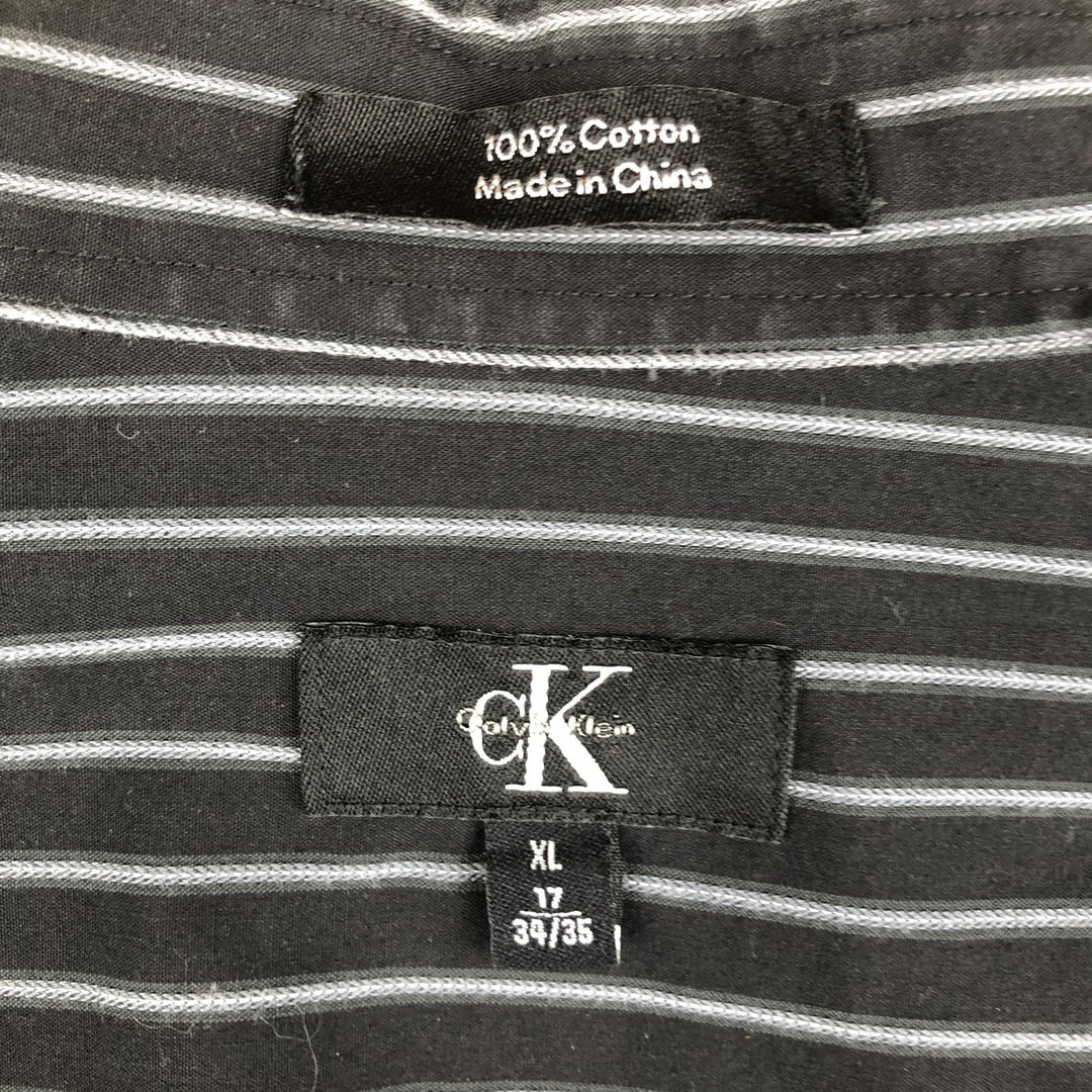 90s-00'S Vintage Calvin Klein Long Sleeve Cotton Striped Shirt, Men's Size XL cotton black type Vintage Second Hand